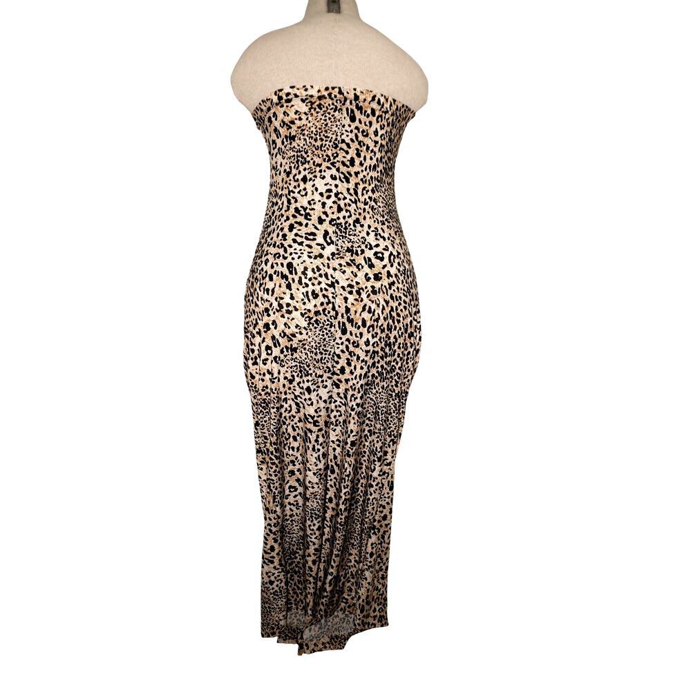 Cleo Leopard Print Strapless Ruffle Maxi Dress Women's S Animal Print Bodycon - Picture 4 of 6